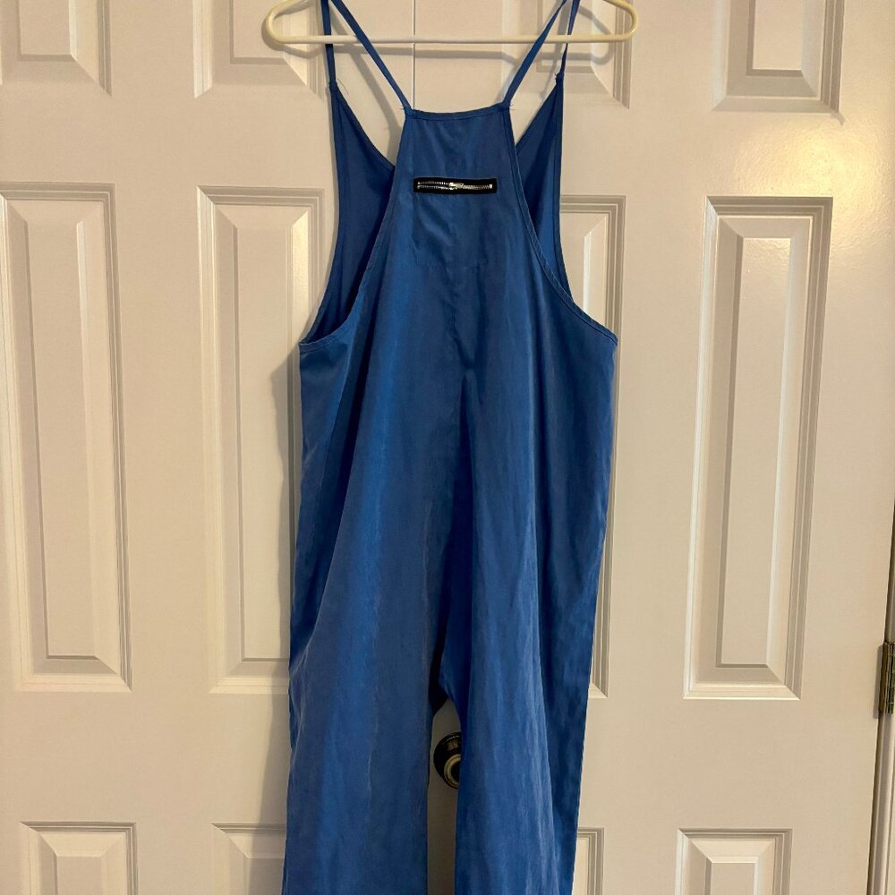Blue Harem Boho Relaxed Fit Drop Crotch Summer Jumpsuit with Pockets Size S - Picture 4 of 6